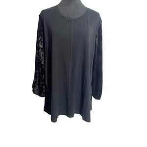 LOGO Lori Goldstein Size XL  Top Blouse Black Long Sleeve Velvet Back